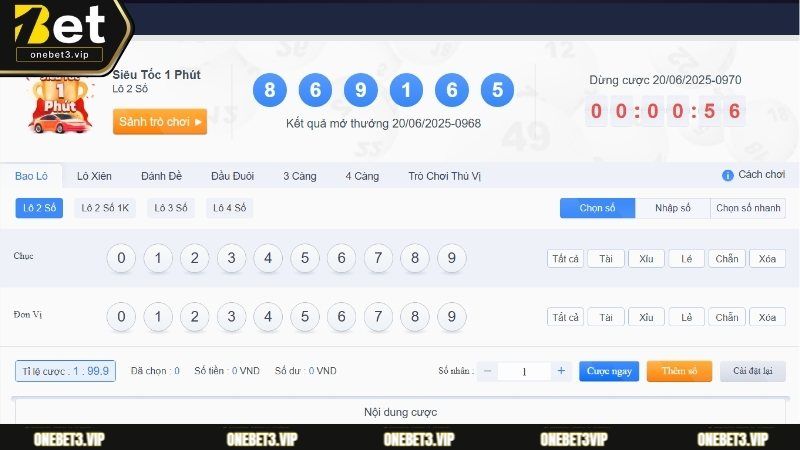 Lô đề Onebet siêu tốc cho phép nhận kết quả cược sau vài phút